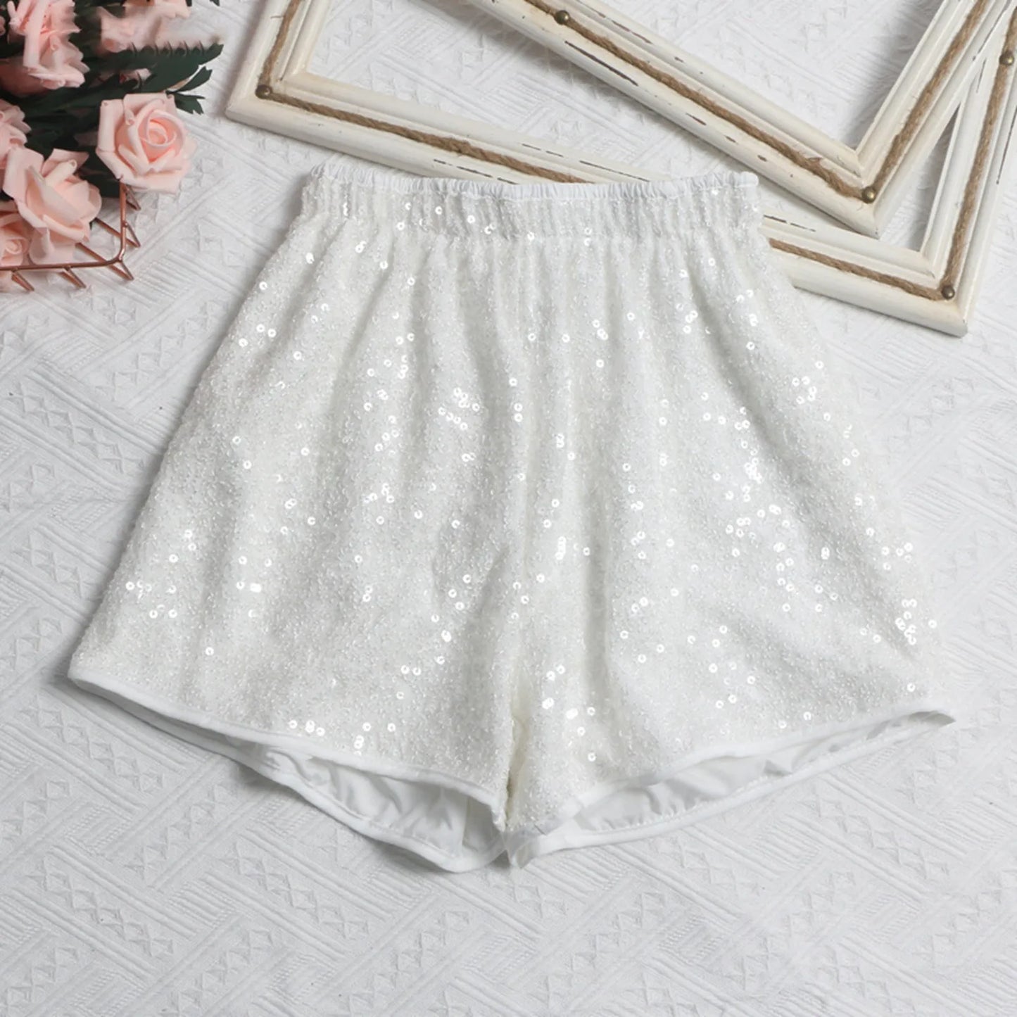 Nightclub Party Dance Women Sequin Shorts 2024 Summer Fashion Elastic High Waist Versatile A Line Shiny Short Pants Streetwear