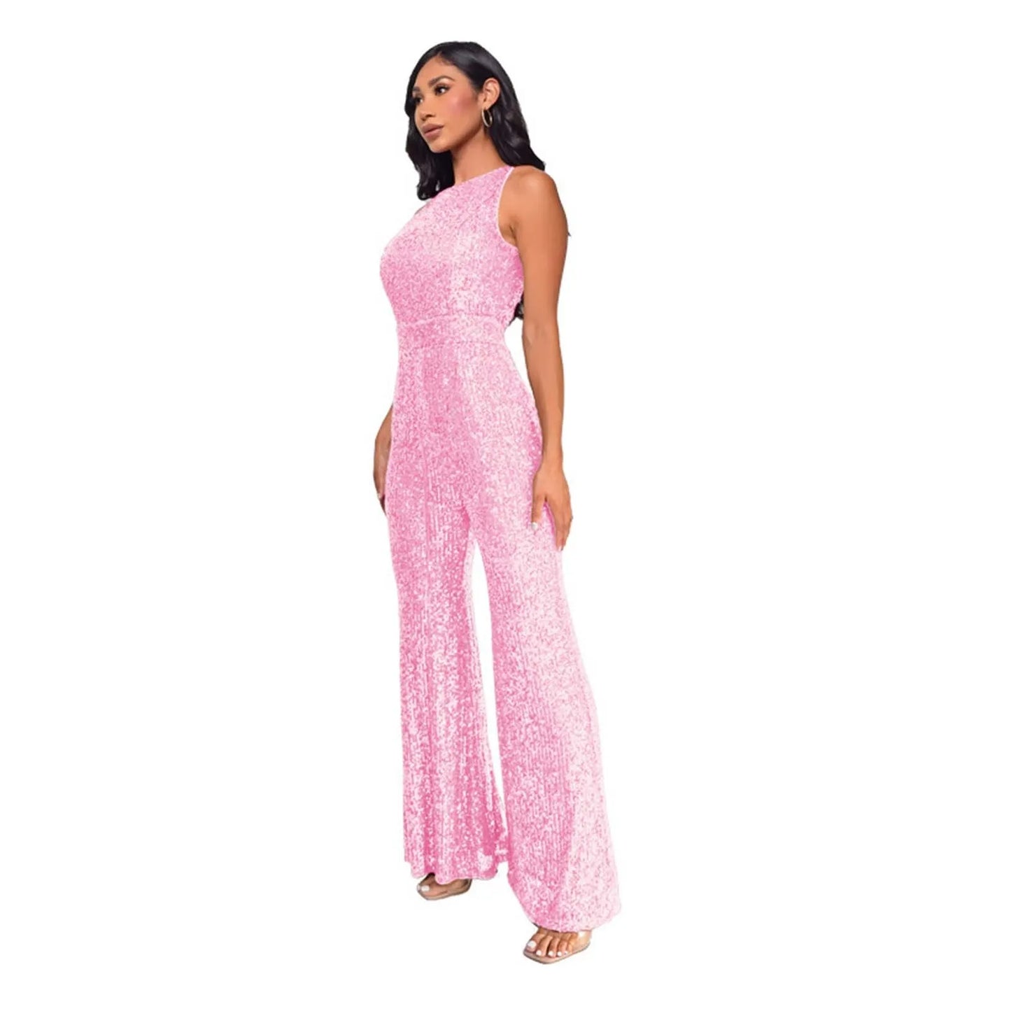 Sparkling Sequins Jumpsuits For Women Elegant Sleeveless Party Overalls Nightclub High Waist Straight Leg Pants Rompers Jumpsuit