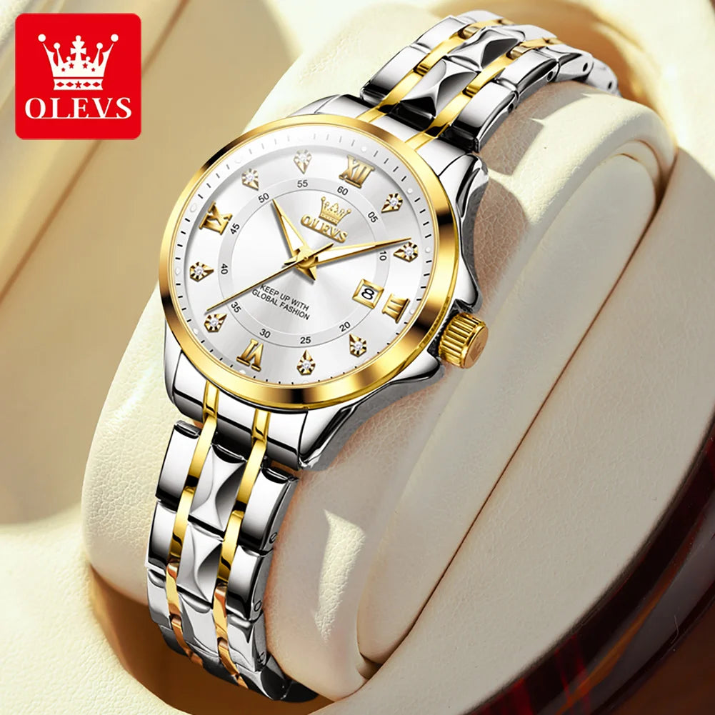 OLEVS Women‘s Watches Luxury Fashion Gold Small Wristwatch for Ladies Original Waterproof Rhombus Stainless Steel Strap Date