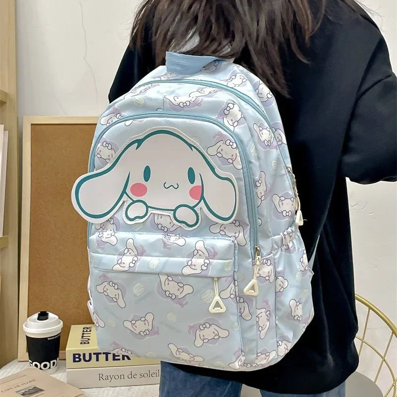 Sanrio School Bag Cute Kuromi Melody Cinnamoroll Large Capacity Backpack Boys Girls Cartoon Hello Kitty Kawaii Canvas Schoolbag