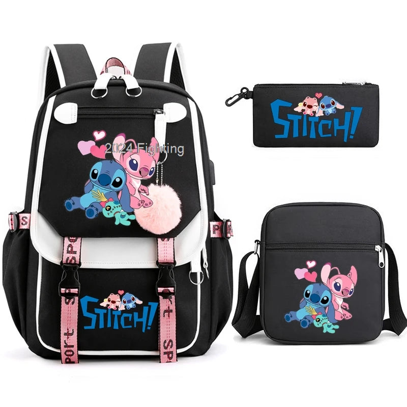 3pcs Lilo And Stitch Backpacks Capacity School Students Schoolbag Junior High School leisure Girls With Shoulder bag