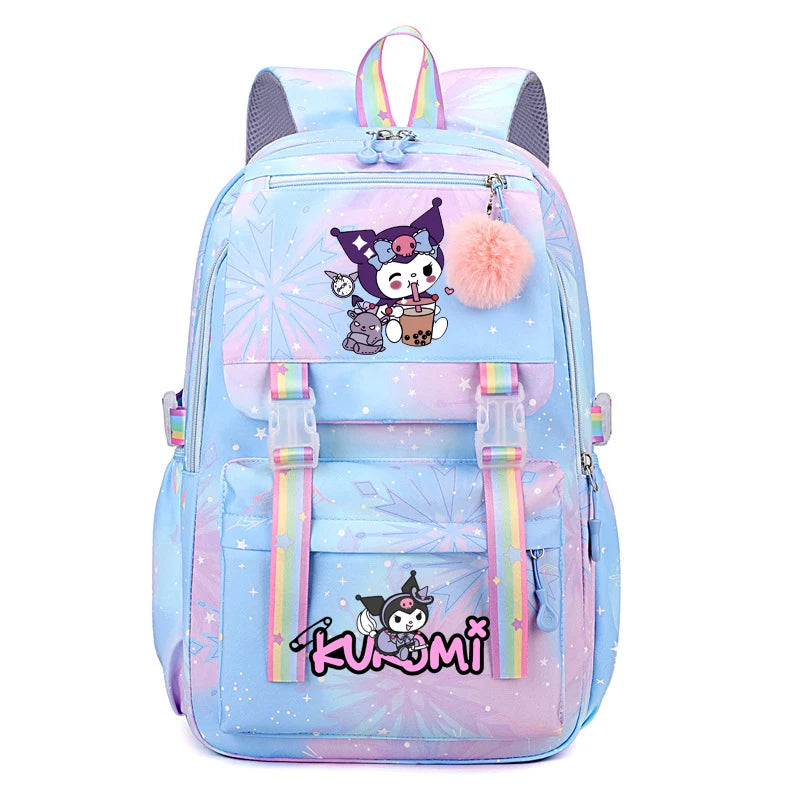 Kuromi & Cinnamoroll Large Capacity Backpack, Lightweight Cute Daypack, Cartoon Schoolbag, Girl Casual Travel Commute Knapsack