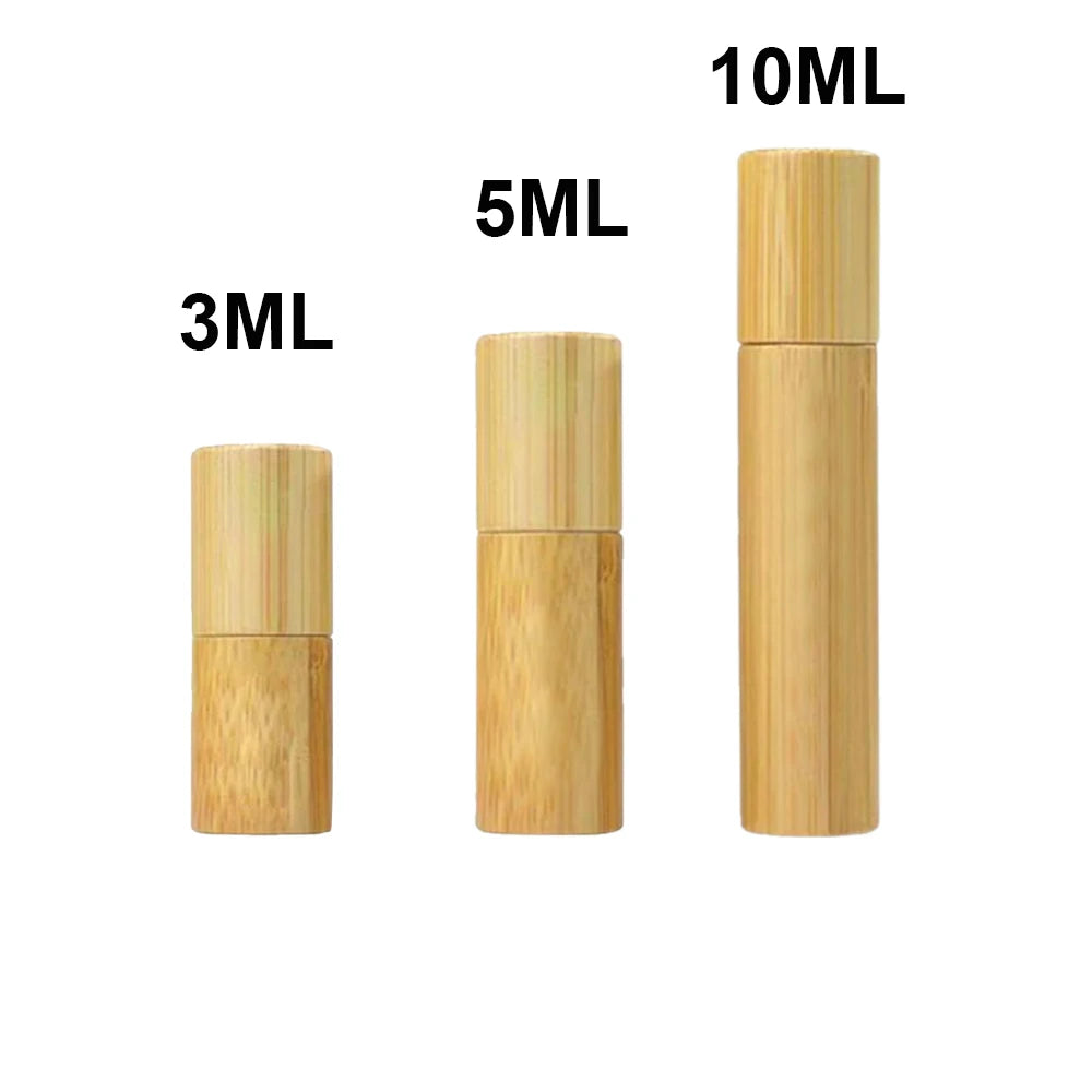 Bamboo Roll on Bottle 3/5/10ml Wood Roller Bottle Essential Oil Lip Gloss Refillable Tube Empty Wood/Glass Bottle Perfume 1PC