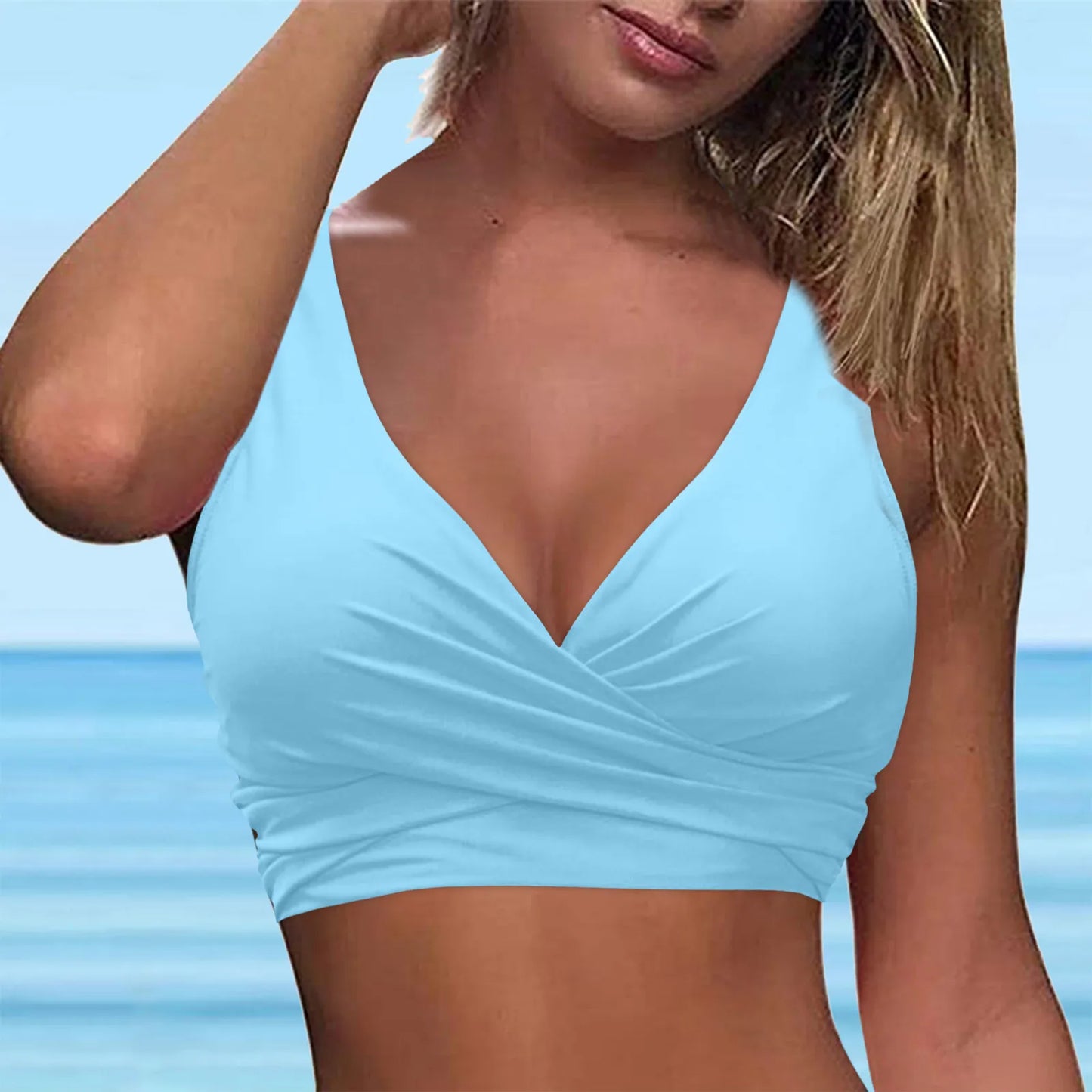 Full Coverage Bikini Top Push Up Swim Crop Top Tie Back Swimsuit For Women Lace Up Swimwear Sports Bras Underwire 2024 Trend