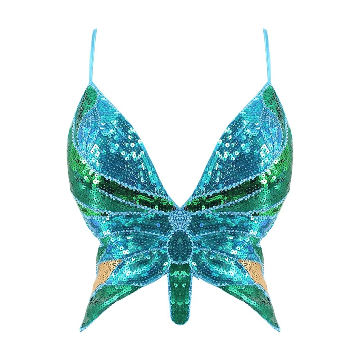 Sexy Glitter Sequins Butterfly Night Club Bra Vest Women's Fashion Sparkly Sleeveless Bandage Tank  Top Female Crop Dance Vest