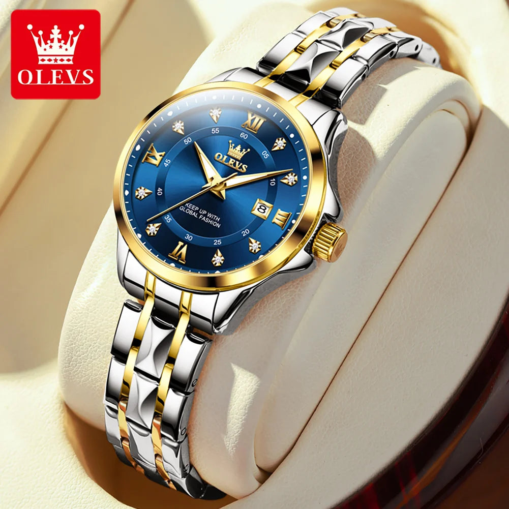 OLEVS Women‘s Watches Luxury Fashion Gold Small Wristwatch for Ladies Original Waterproof Rhombus Stainless Steel Strap Date