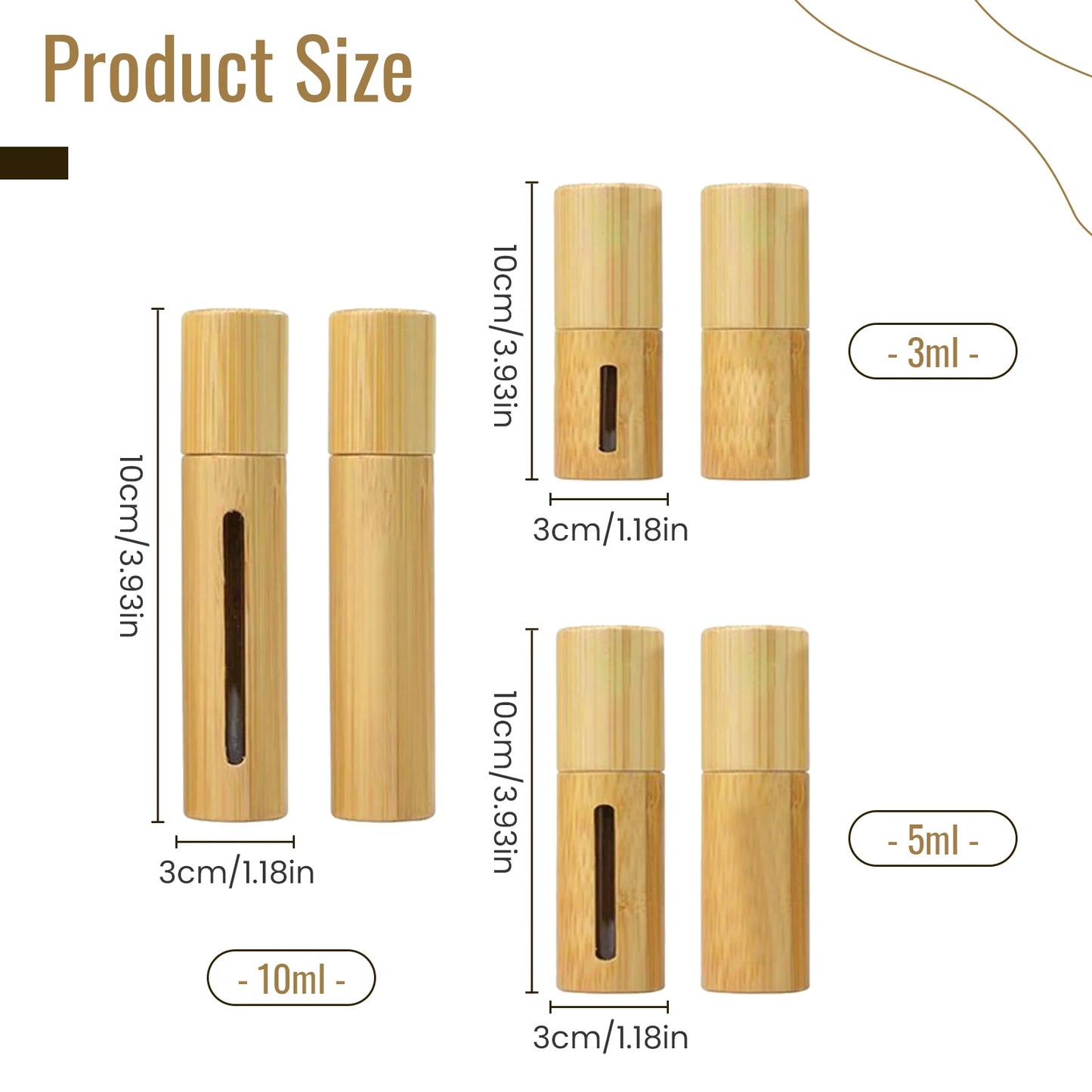 Bamboo Roll on Bottle 3/5/10ml Wood Roller Bottle Essential Oil Lip Gloss Refillable Tube Empty Wood/Glass Bottle Perfume 1PC