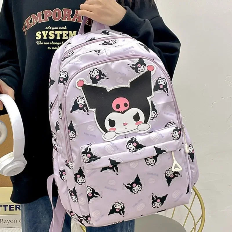 Sanrio School Bag Cute Kuromi Melody Cinnamoroll Large Capacity Backpack Boys Girls Cartoon Hello Kitty Kawaii Canvas Schoolbag