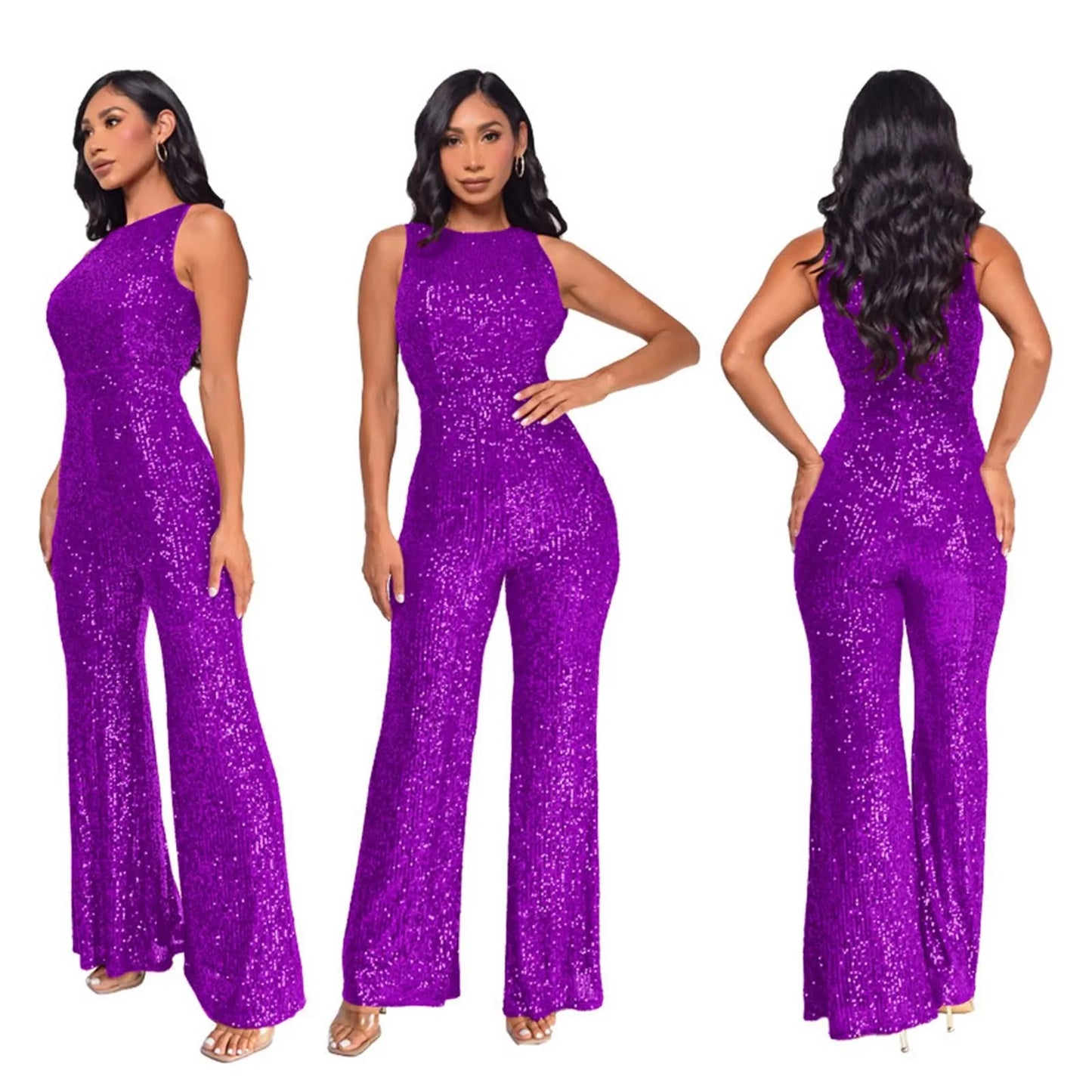 Sparkling Sequins Jumpsuits For Women Elegant Sleeveless Party Overalls Nightclub High Waist Straight Leg Pants Rompers Jumpsuit