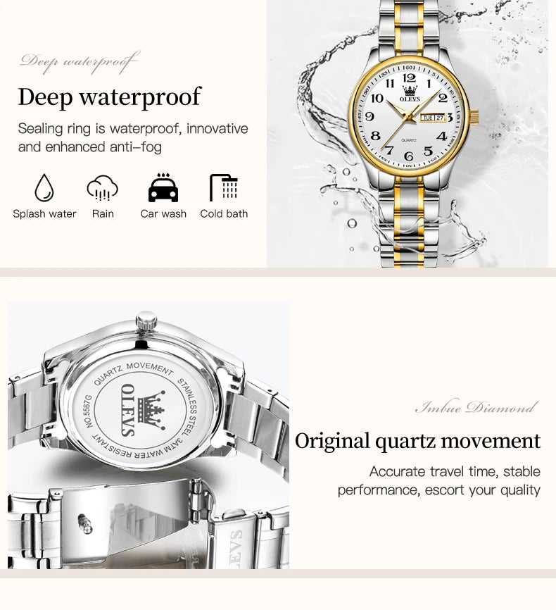 OLEVS Quartz Women Watch Gold Silver Luxury Waterproof Stainless steel Classic Date Digital Watch Original Ladies Watch Jewelry