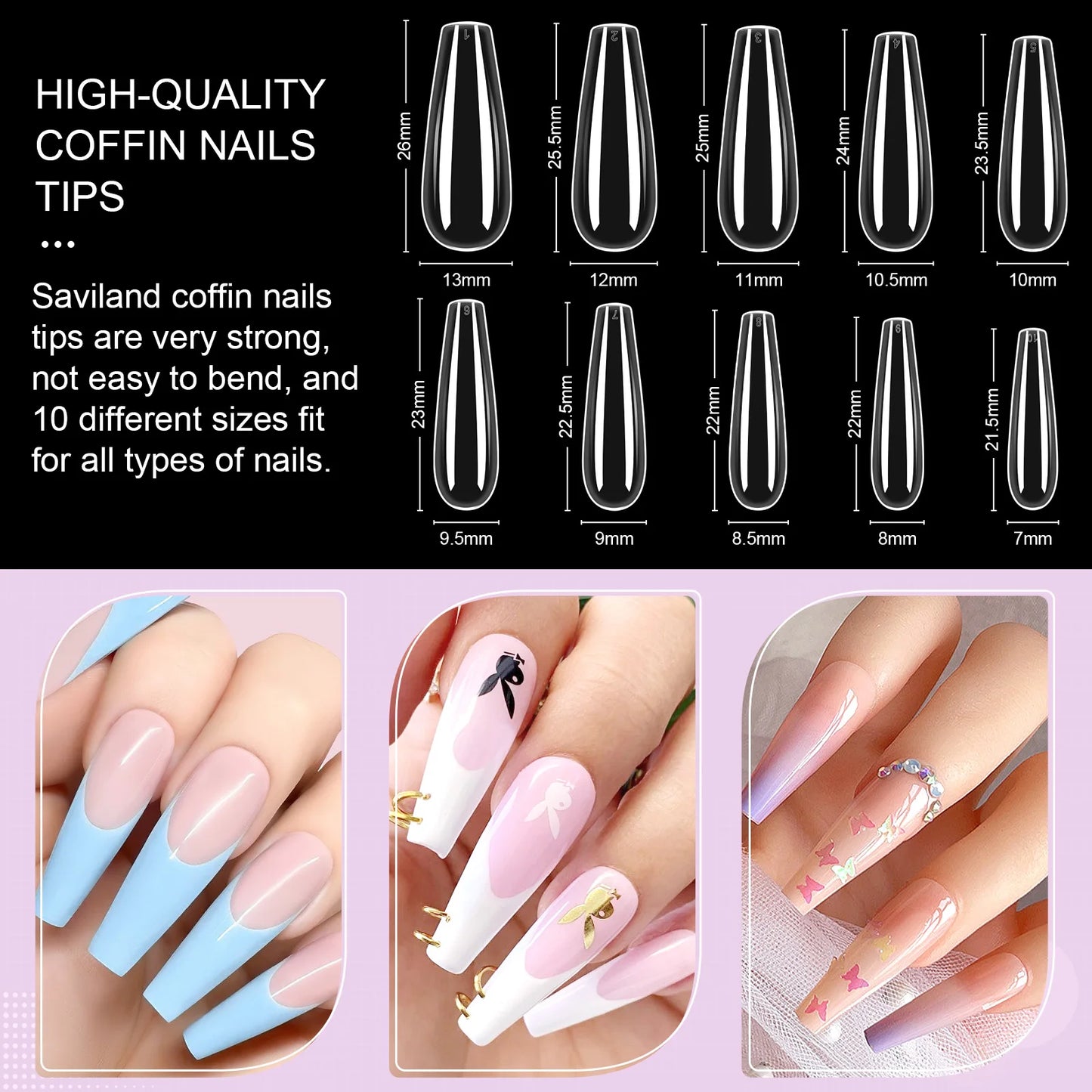 SAVILAND 500pcs Gel X Nail Kit For Extension Nail Tips Full Cover Press On Nails Sculpted Coffin Almond with UV LED Nail Lamp