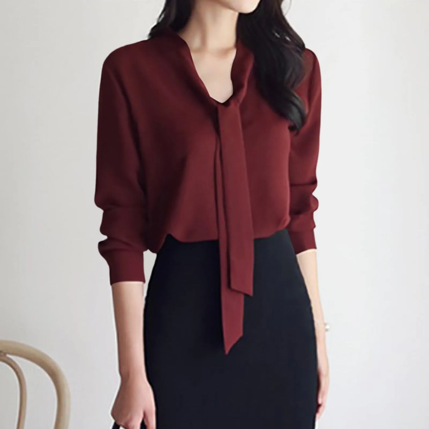 Female Elegant Shirt Women's Solid Color Long Sleeve Business Bow Ribbon Blouse Women Slimming Senior Sense Tunic Tops for Work