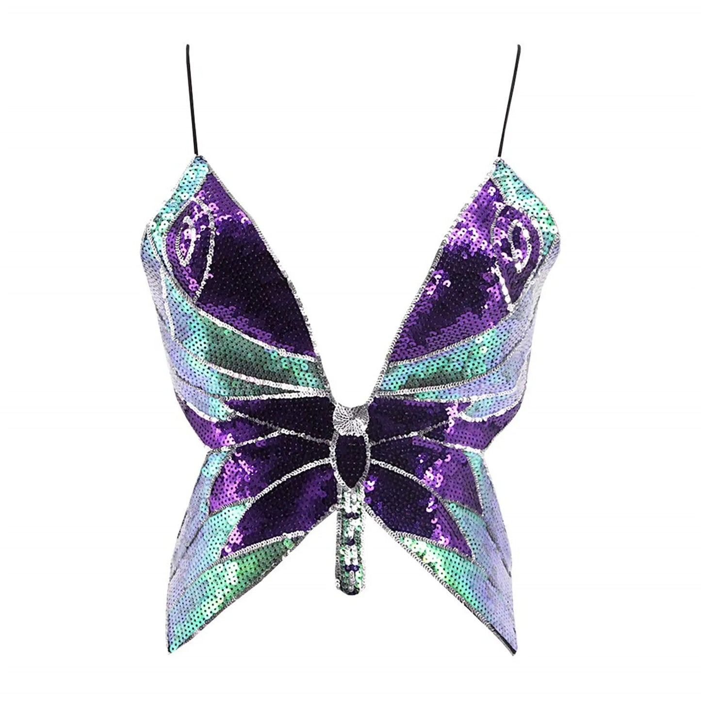 Sexy Glitter Sequins Butterfly Night Club Bra Vest Women's Fashion Sparkly Sleeveless Bandage Tank  Top Female Crop Dance Vest