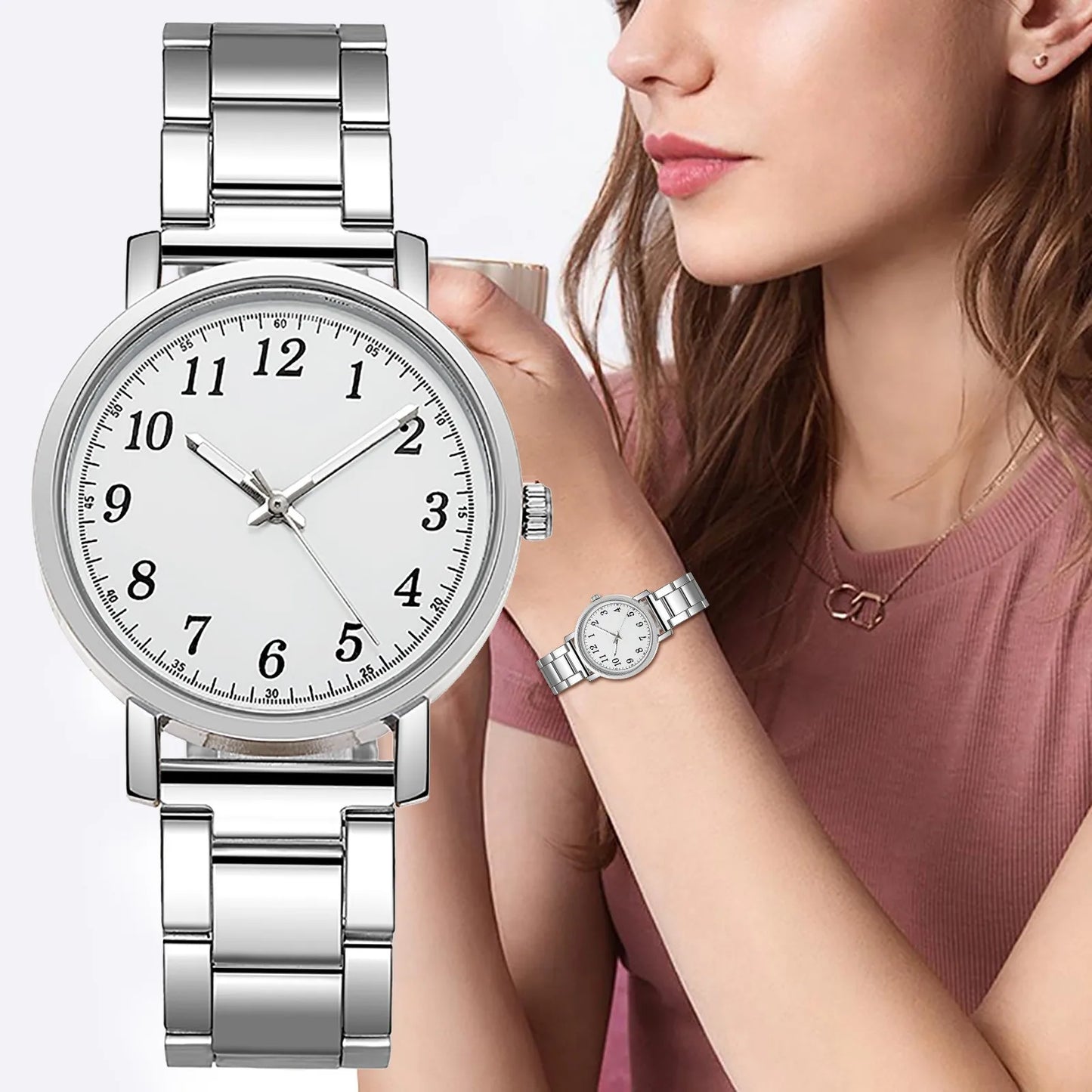 Couple White Dial Quartz Watch Stainless Steel Strap Luxury Chronograph Minimalist Business Watch Women Gift Reloj Para Mujer