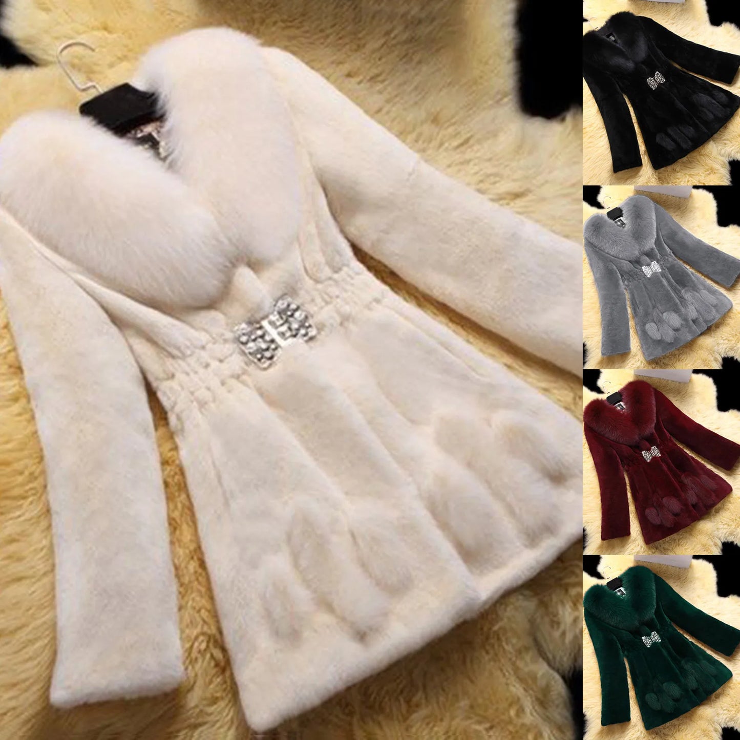 Ladies Winter Lapel Faux Fur Coats Long Sleeve Solid Cute Outwear Plush Jacket Warm And Soft Winter Fleece Lined Fuzzy Outwears