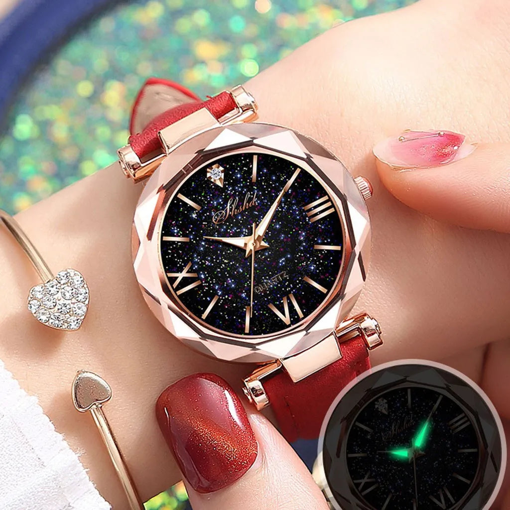 Luxury Back Light Watch For Women 2024 Diamond-studded Luminous Retro Female Watch Ladies Leather Strap Relogio Montre Femme