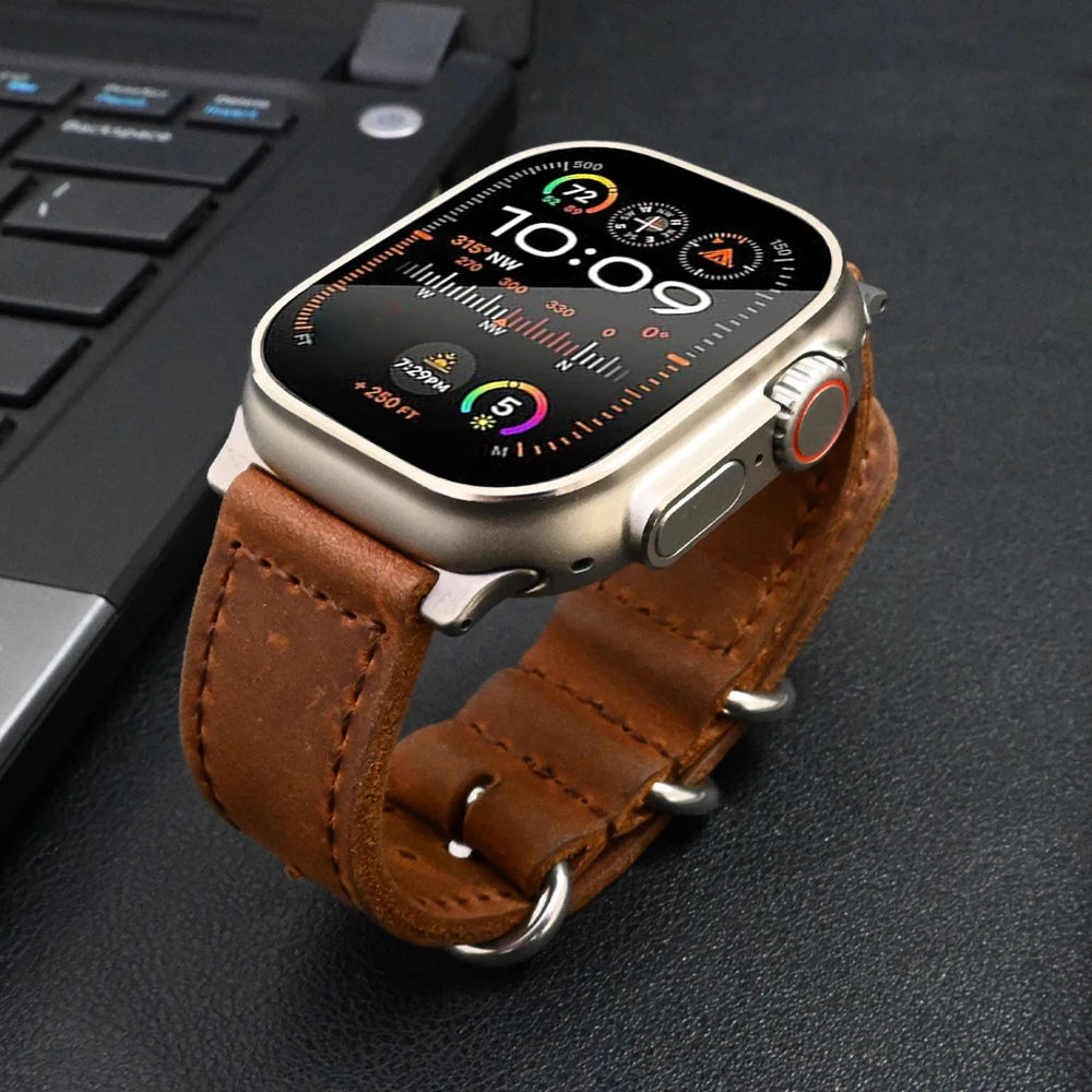 Leather Luxury Strap for Apple Watch Ultra 2 49mm Band Correa for iWatch Series 9 8 7 45mm 4 5 6 3 Se 44mm 42mm ultra Watchband