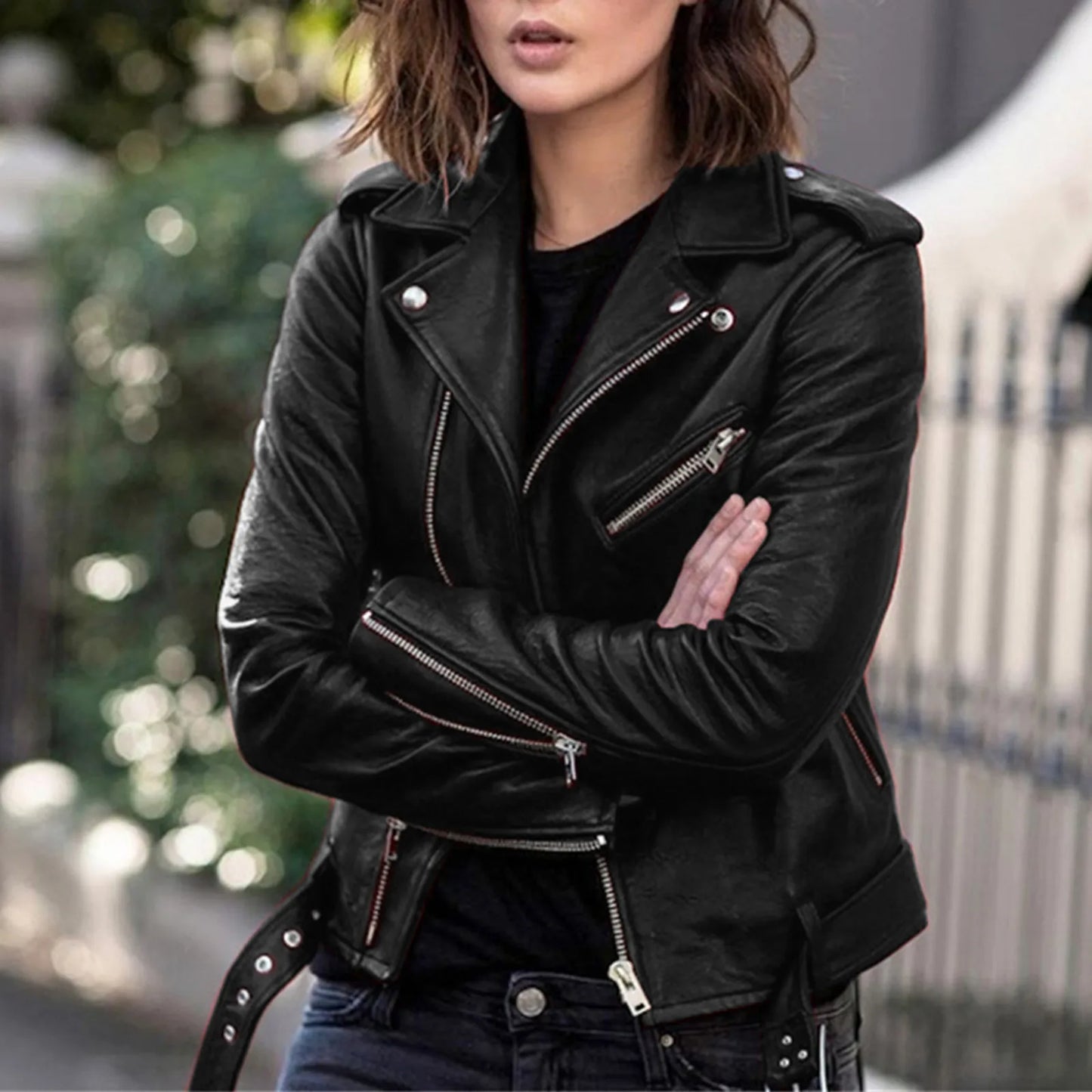 Autumn Women Plus Size PU Leather Jackets Slim Zipper Up Moto Biker Bomber Jacket Winter Belted Retro Women Short Coats S-5XL