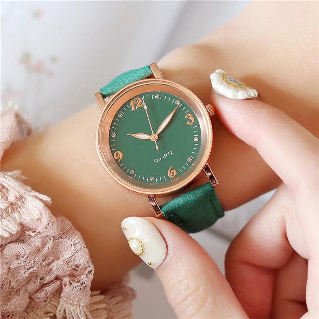 Luxury Bracelet Watch Women's Rose Gold Stainless Alloy Quartz Watches Simple Style Leather Strap Wrist Watch Luminous Watches