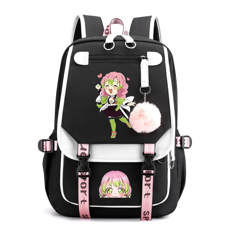 Cute Kanroji Mitsuri Backpack New Teenage Outdoor Street Anime Backpack High Quality USB Backpack Kanroji Mitsuri Backpack