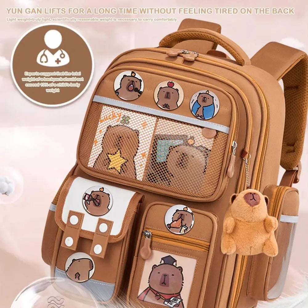 Waterproof Capybara Backpack Large Capacity Alleviate Burden School Bag Protecting Spine Widen Straps Backpack for Students