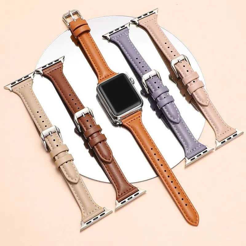 Slim Leather Loop for Apple Watch band 44mm 45mm 41mm 40mm 38mm Strap Women bracelet iWatch series 7 8 9 6 5 4 3 SE Ultra 2 49mm