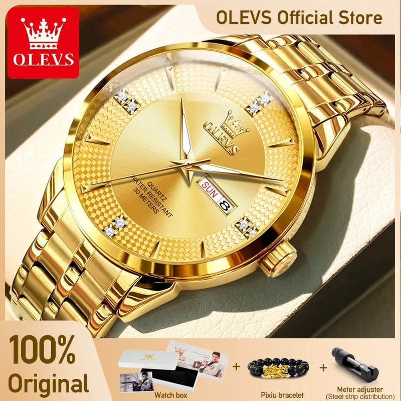 OLEVS 9917 Men Watches Original Classics Fashion Quartz WristwatchDiamond Scale Reloj  Waterproof Luminous Date Display Watch