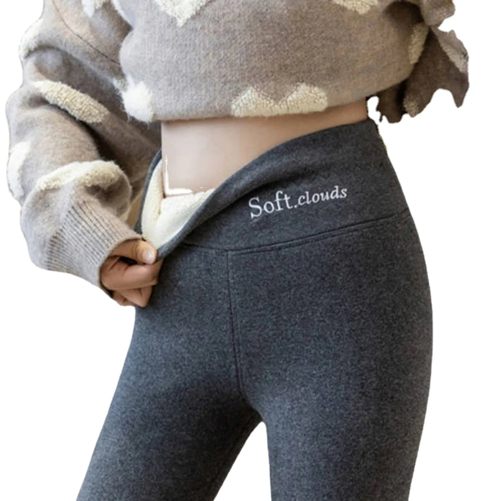 Fleece Lined Leggings High Waist Pantyhose Thickened Warm Legging Pants Solid Soft Clouds Fleece Leggings for Cold Weather