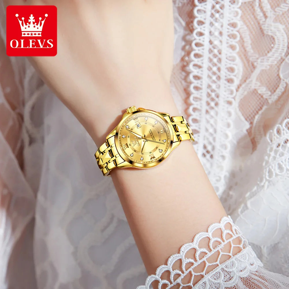 OLEVS Women‘s Watches Luxury Fashion Gold Small Wristwatch for Ladies Original Waterproof Rhombus Stainless Steel Strap Date