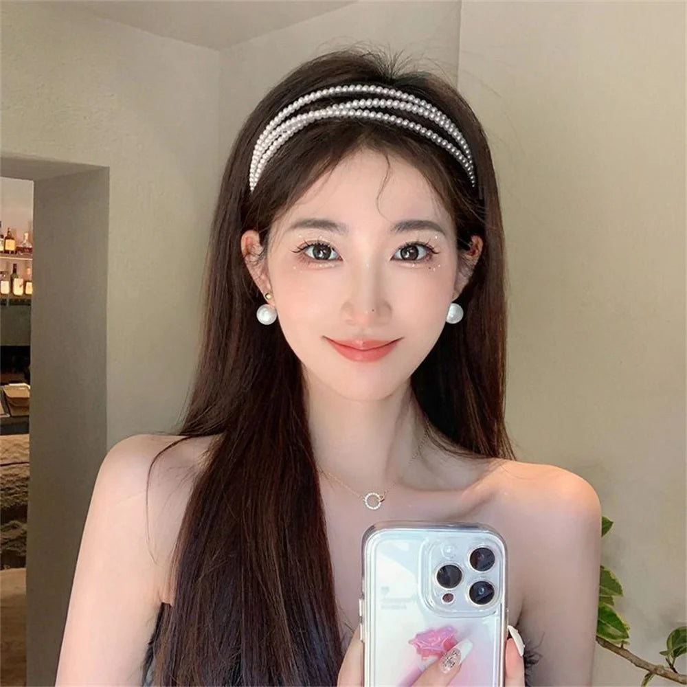 1PC Retro Elegant Pearl Headband For Women Girls Three Layers Pearls Hairband Female Bezel Hair Hoop Trendy Hair Accessories