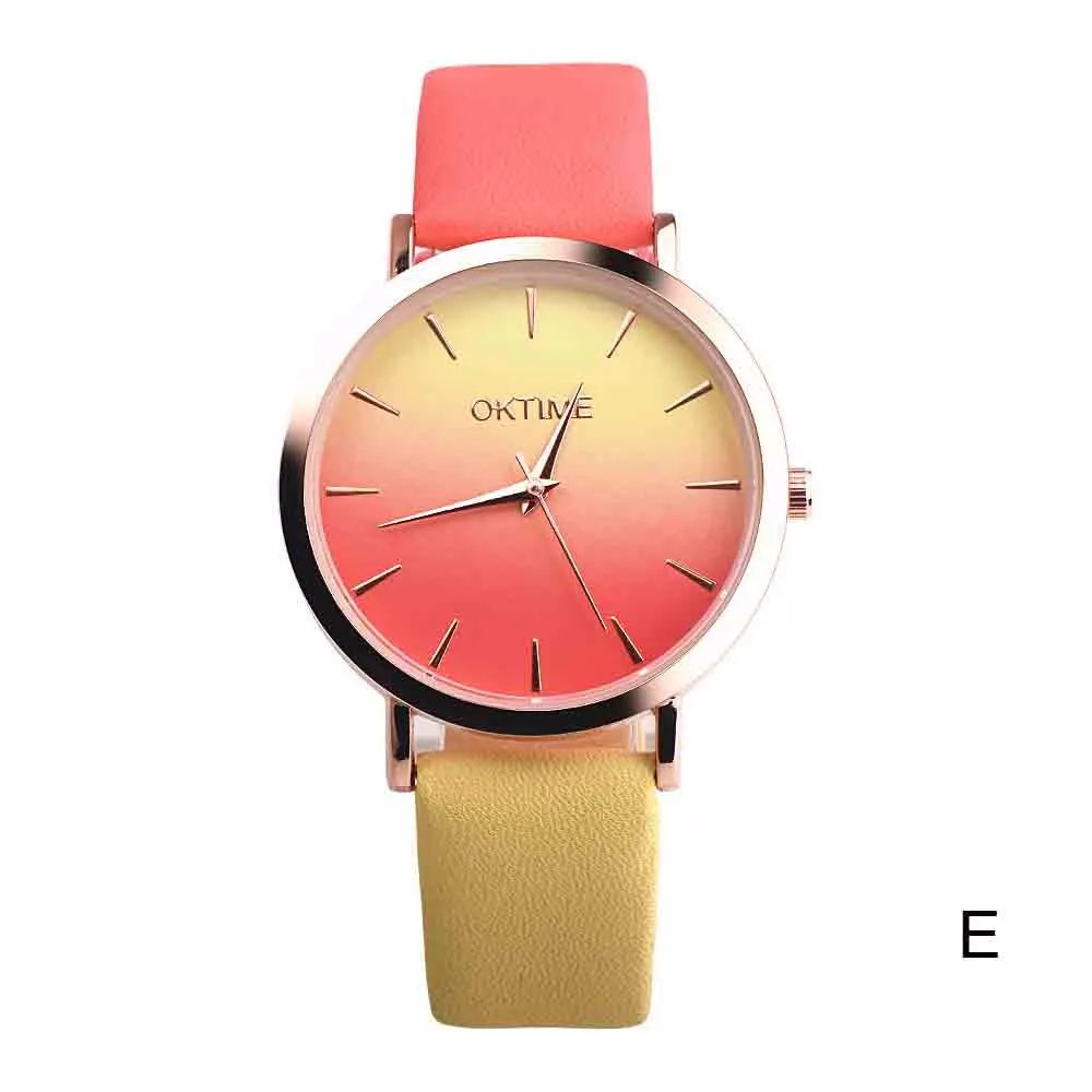 Retro Rainbow Design Wristwatch Leather Band Analog Alloy Lovely Cute Girl Simplicity Elegant Temperament Watch Versatile Clock