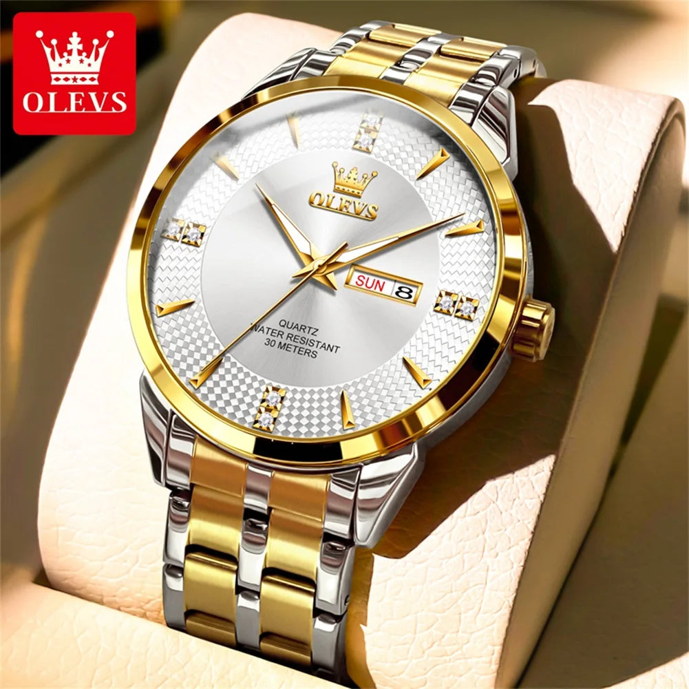 OLEVS 9917 Men Watches Original Classics Fashion Quartz WristwatchDiamond Scale Reloj  Waterproof Luminous Date Display Watch