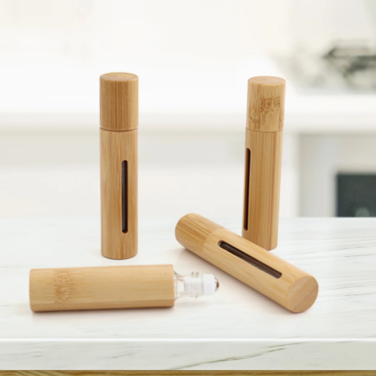 Bamboo Roll on Bottle 3/5/10ml Wood Roller Bottle Essential Oil Lip Gloss Refillable Tube Empty Wood/Glass Bottle Perfume 1PC