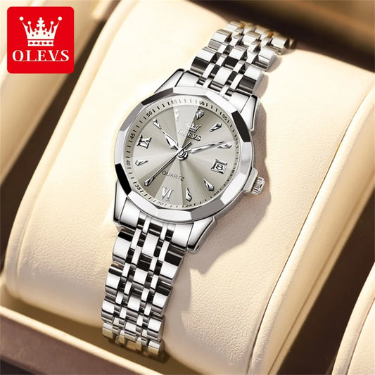 OLEVS Elegant Fashion Ladies Watches 9998 Original Quartz Women's Watches Waterproof Stainless Steel Luminous Date Wristwatch