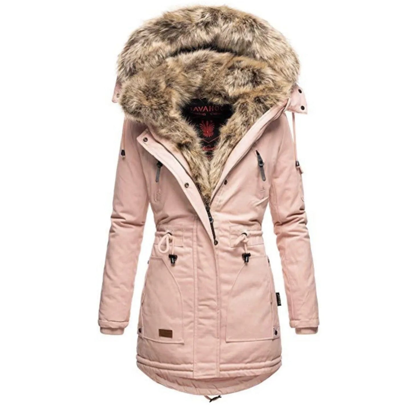 Fashion Women's Thickened Coat Warm Winter Solid Plush Thickened Long Jacket Outdoor Hiking Hooded Windproof Parka Coat