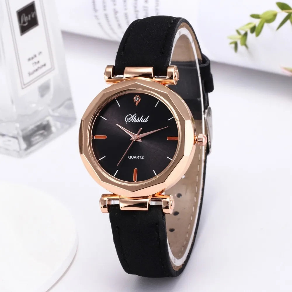 Leather Belt Elegant Wristwatch Analog Crystal Casual Fashion Quartz Watch Luxury Rhombus Design Ladies Watches Gift Reloj Mujer