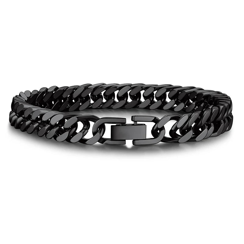 Kcaco Stainless Steel Cuban Link Bracelet Chunky Wristband Hip Hop Curb Link Chain Bracelets Width 8mm for Boyfriends Jewelry