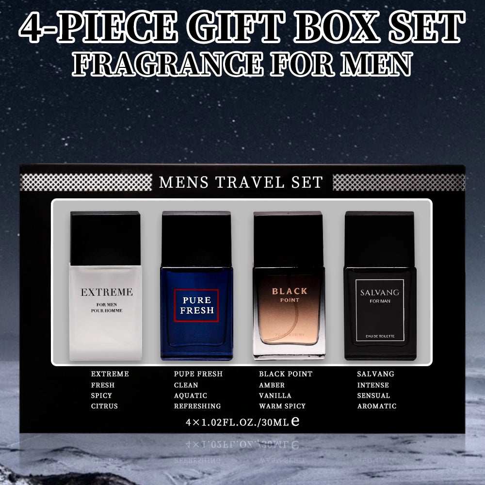 Men's Eau De Toilette Spray Gift Box 4-Piece Set 1.02 Fl Oz/bottle EDT Gifts for Men Long Lasting Fragranc Men's Travel Coffret