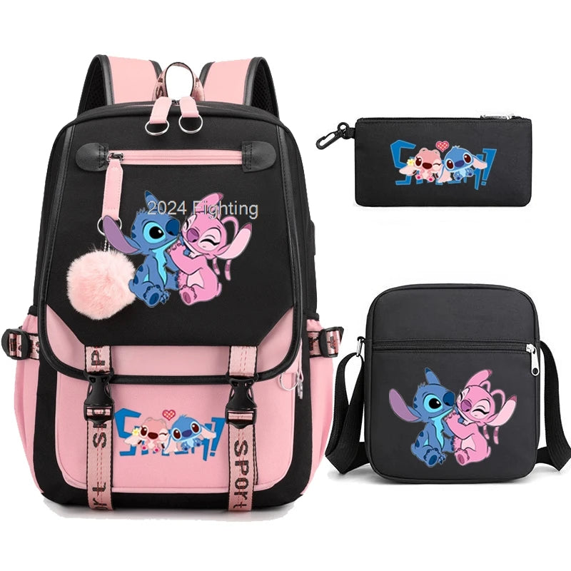 3pcs Lilo And Stitch Backpacks Capacity School Students Schoolbag Junior High School leisure Girls With Shoulder bag