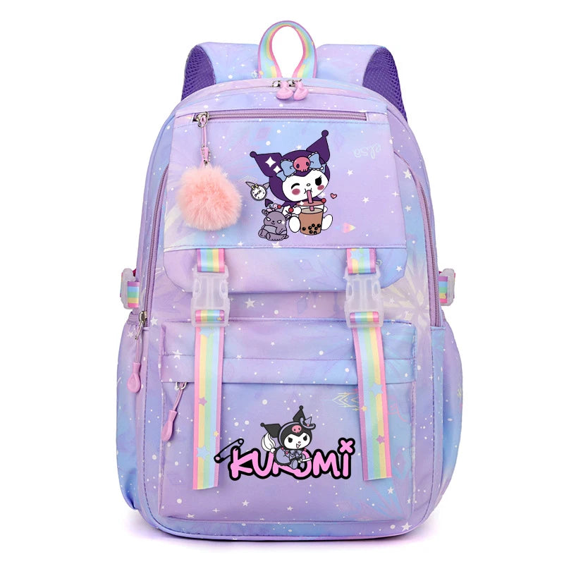 Kuromi & Cinnamoroll Large Capacity Backpack, Lightweight Cute Daypack, Cartoon Schoolbag, Girl Casual Travel Commute Knapsack