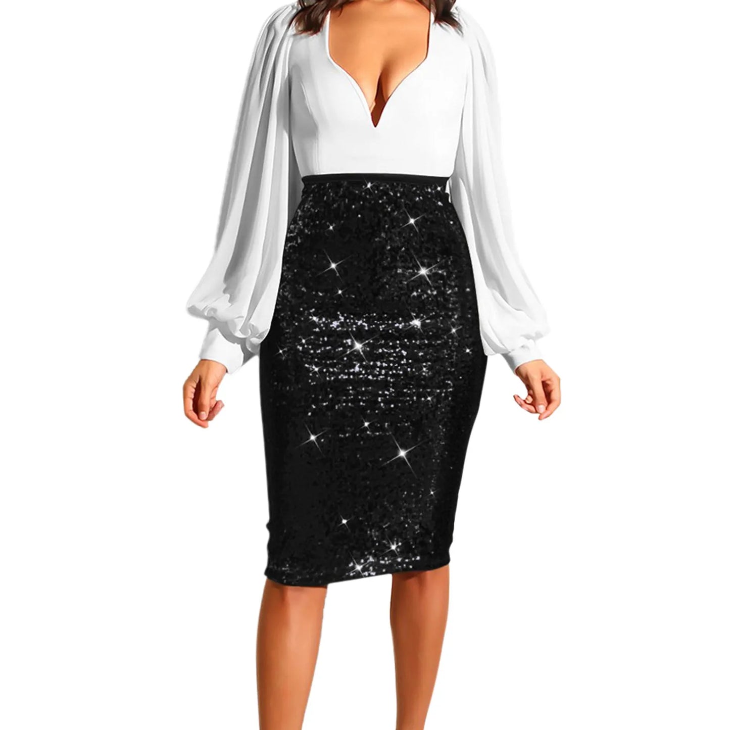 Women's Elegant Skirt Ladies Solid Color Sequins Sparkle Fashion High Waist Slimming Wrap Hip Cocktail Party Half Body Skirt