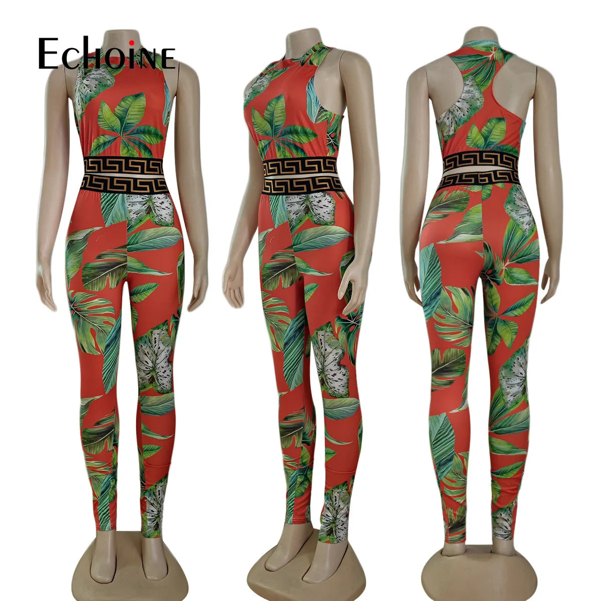 Echoine Women Print Patchwork Sleeveless Tank Crop Tops And Leggings 2 Two Piece Set 2023 Summer Sexy Fashion Tracksuit Outfits