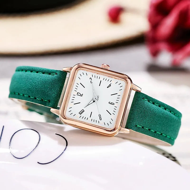 2023 New A Fashion Women Watch Leather Strap Casual Watch Wrist Square Dial Case Lady Watches Wristwatch Clock Gift