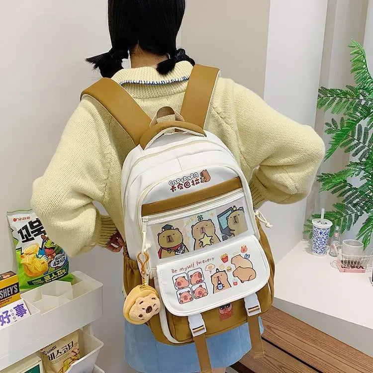 Capibara Backpack 2025 New Model Cute School Bag Fashion Cartoon Print Campus Backpack Teenager's Back to School Backpack