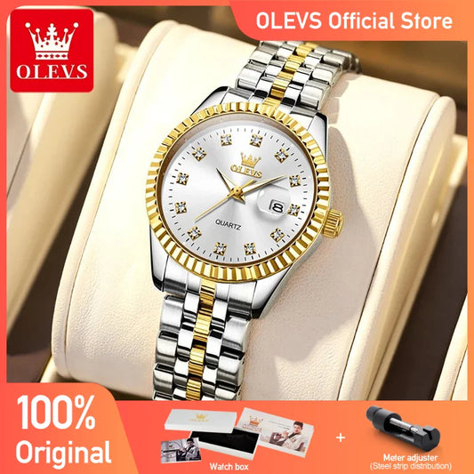 OLEVS 5526 Women's Watch Original Watches For Ladies Waterproof Luminous Stainless Steel Quartz Automatic date Woman Wristwatch