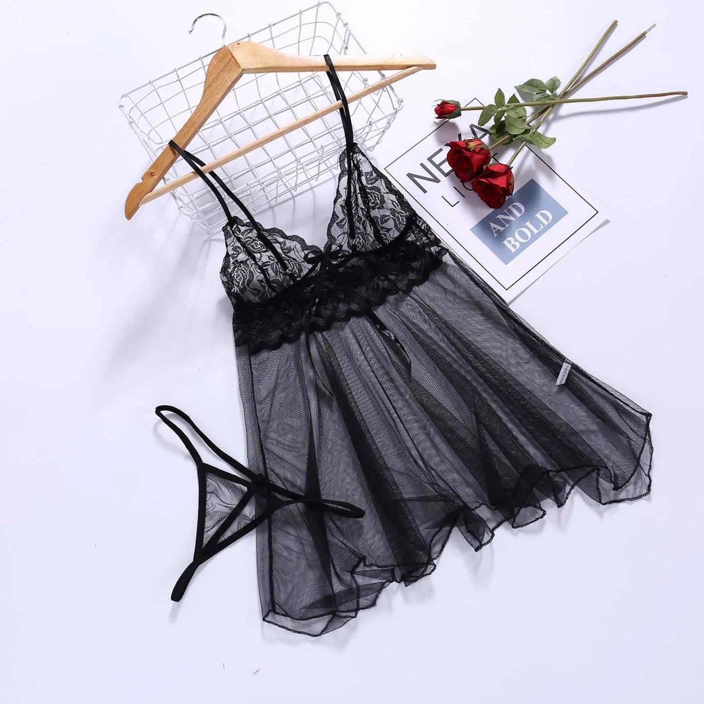 Front Split Halter Nightgown Women'S Underwear Lace Lace Sexy Female See Through Erotic Babydoll Bodysuit Open Bra Lingerie