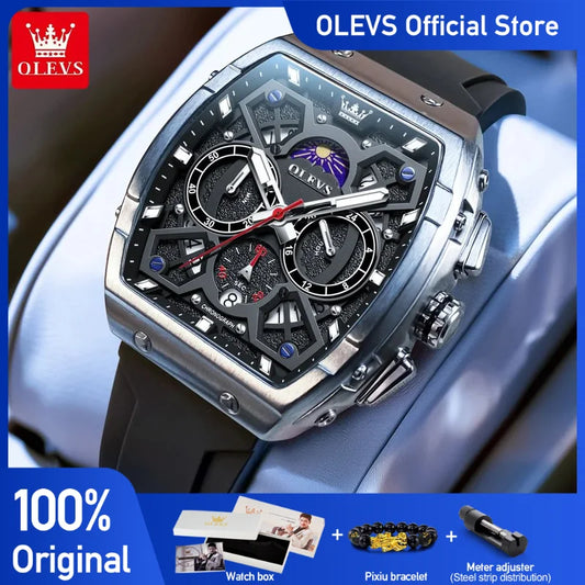 OLEVS 2942 Men's Watch Hollow Out Watches Quartz Watch Waterproof Luminous Watches For Men Stylish Design with Silicone Strap