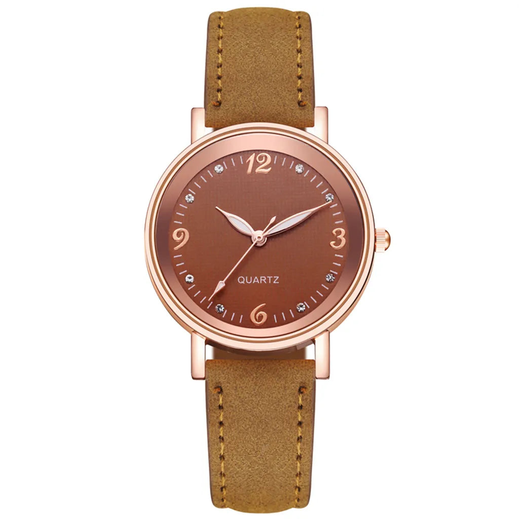 Luxury Bracelet Watch Women's Rose Gold Stainless Alloy Quartz Watches Simple Style Leather Strap Wrist Watch Luminous Watches