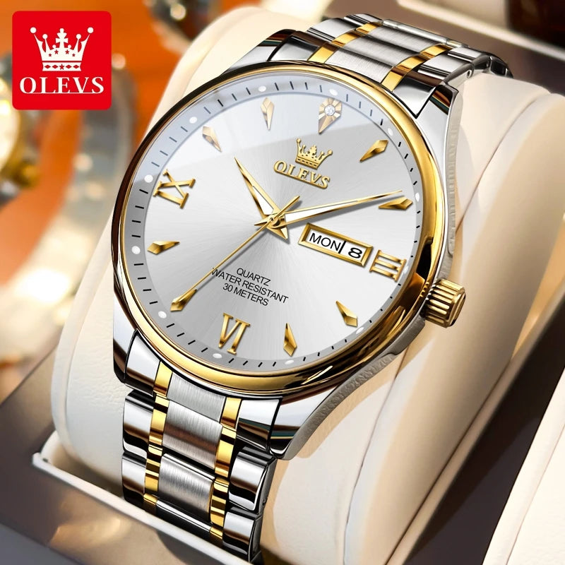 OLEVS Top Brand Elegant Women's Watches Gold Waterproof Fashion Original Quartz Watch for Lady Calendar Week Female Wristwatch