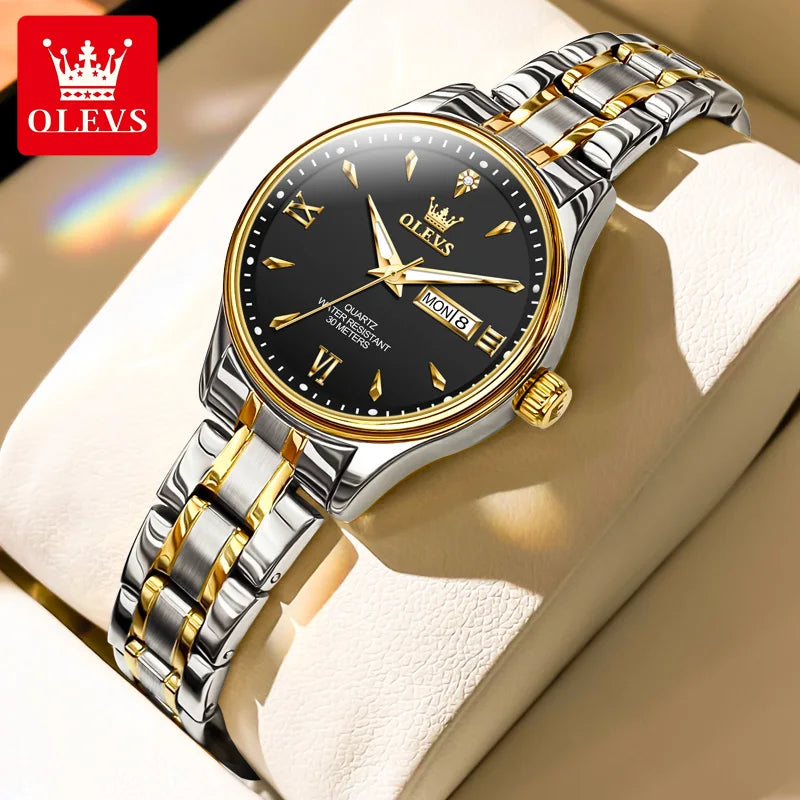 OLEVS Top Brand Elegant Women's Watches Gold Waterproof Fashion Original Quartz Watch for Lady Calendar Week Female Wristwatch